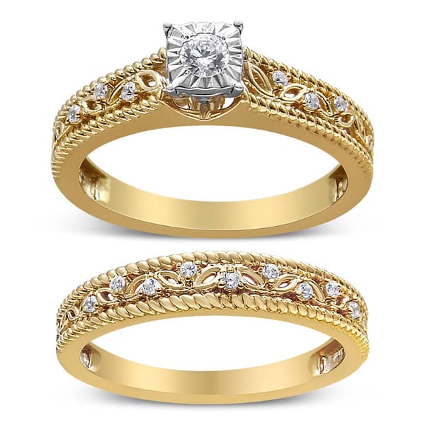 Haus of Brilliance 14kt. Gold Plated 1/5ctw. Diamond Bridal Set