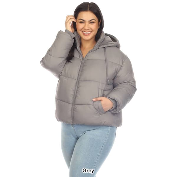 Plus Size White Mark Zip Hooded Bomber Puffer Coat