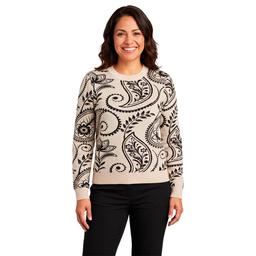 Womens Adrianna Papell Long Sleeve Paisley Sweater