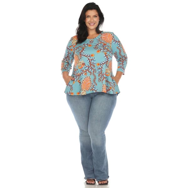 Plus Size White Mark 3/4 Sleeve Paisley Peacock Top