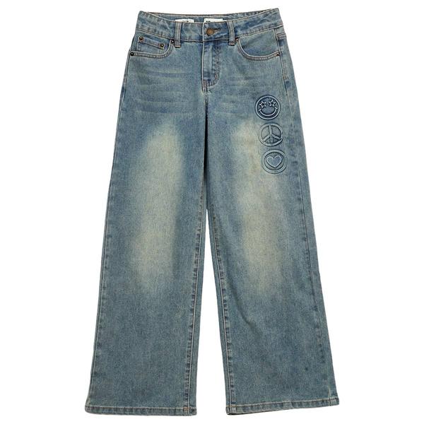 Girls (7-14) Em & Cass Embossed Smiley/Peace/Heart Wide Leg Jeans