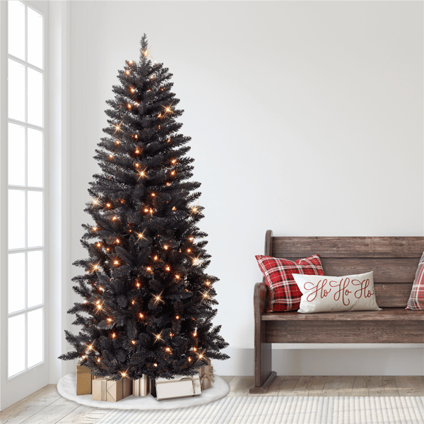 Puleo International 7ft. Pre-Lit Black Carson Pine Christmas Tree
