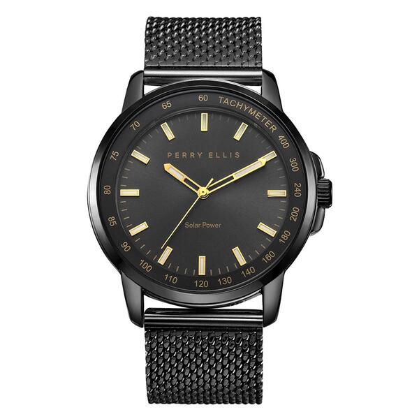 Mens Perry Ellis Solar Gunmetal-Tone Mesh Watch - PES0011GU - image 