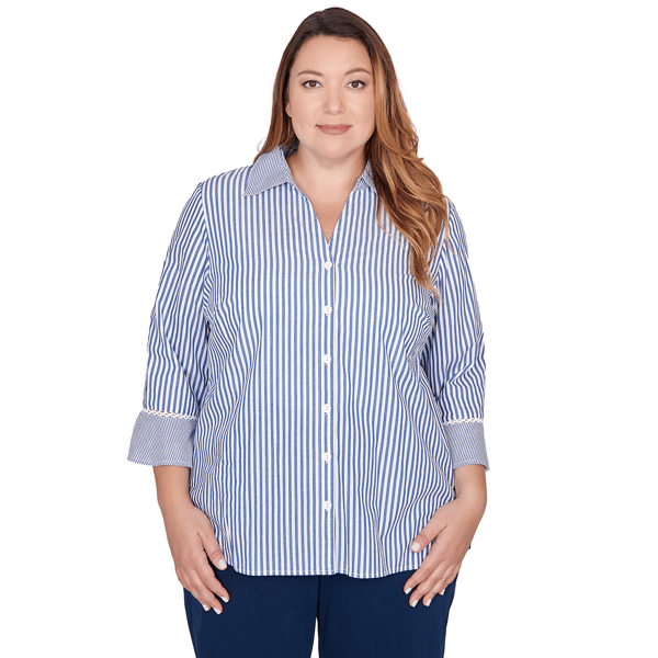 Plus Size Alfred Dunner Mykonos Mixed Stripe Button Front Blouse