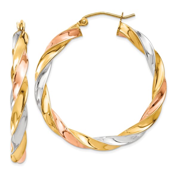 Gold Classics&#40;tm&#41; 34mm Tri-Color Twist Hoop Earrings - image 