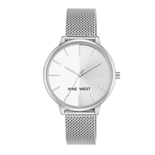 Womens Nine West Silver-Tone Mesh Watch - NW/1981SVSB - image 