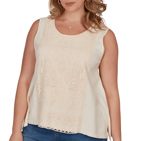 Plus Size Ruby Rd. Renaissance Romance Crochet Front Tank Top