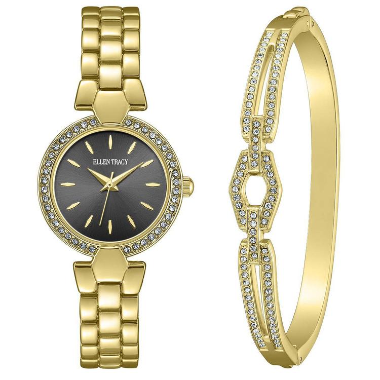 Womens Ellen Tracy Yellow Gold-Tone Watch & Bangle - ETB8207GD