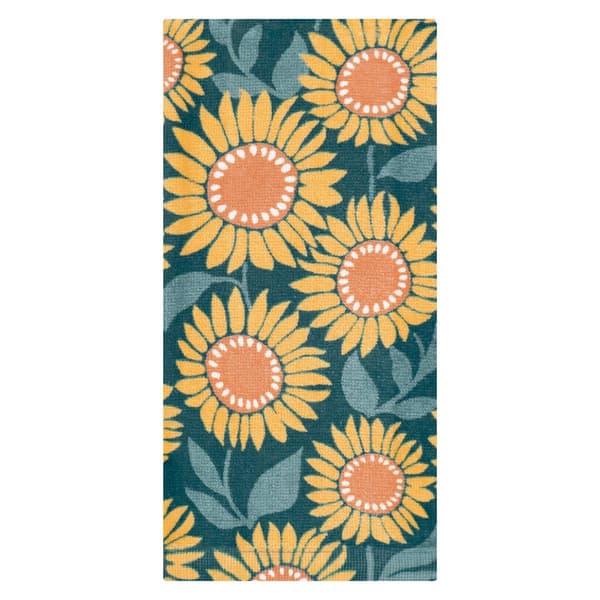 パネル生地　tamago Sunny Groove Blossoms Teal Fiber Reactive Kitchen Towel