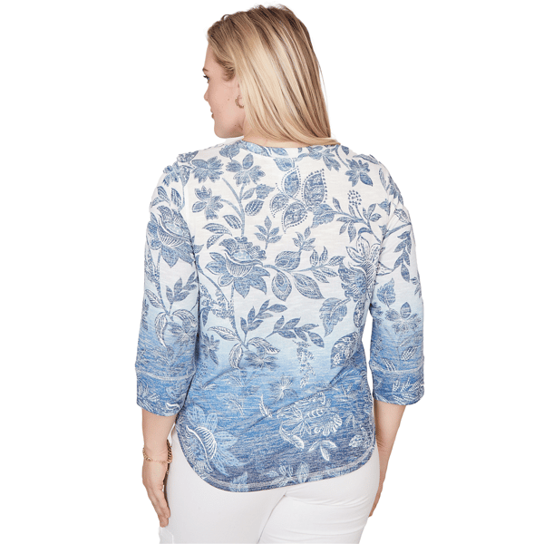Petite Alfred Dunner Out Of The Blue Floral Ombre Henley Tee