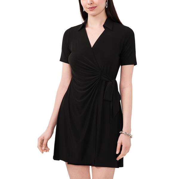 Petite MSK Short Sleeve Side Tie ITY Wrap Dress with Collar - image 