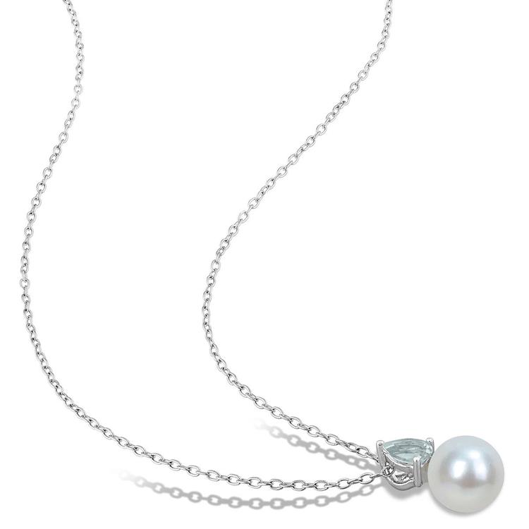 Gemstone Classics™ Freshwater Pearl & Aquamarine Pendant