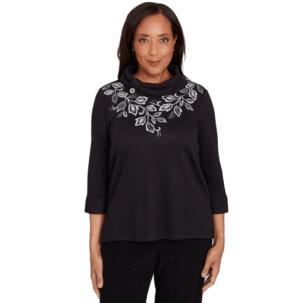 Womens Alfred Dunner Lake Champlain Leaf Embroidered Rib Neck Top - image 