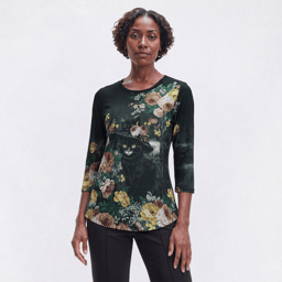Womens OneWorld Long Sleeve Stud Embellished Floral Cat Tee