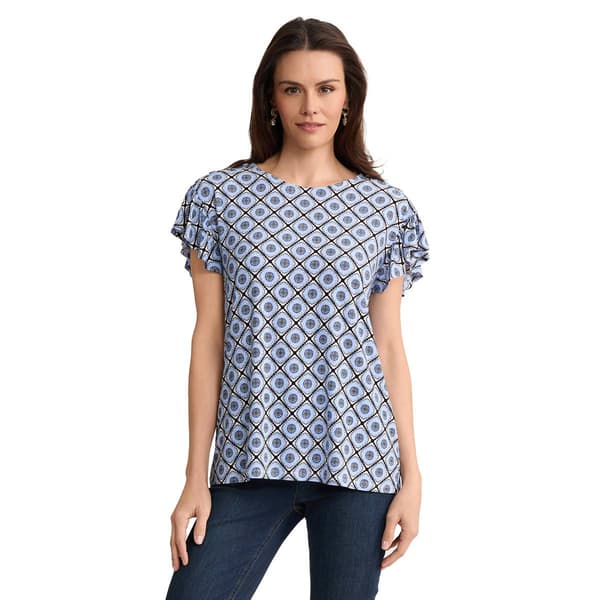 Petite Jones New York Petite Flutter Short Sleeve Diamond Print - image 