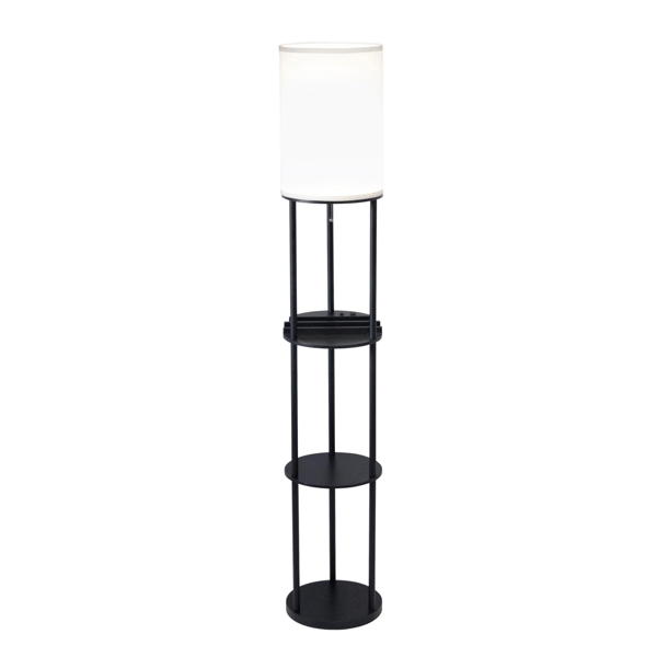 HomeRoots 67in. Black Metal Column Floor Lamp with Linen Shade
