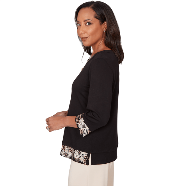 Petite Alfred Dunner Seville Bold Floral Border Trim Blouse