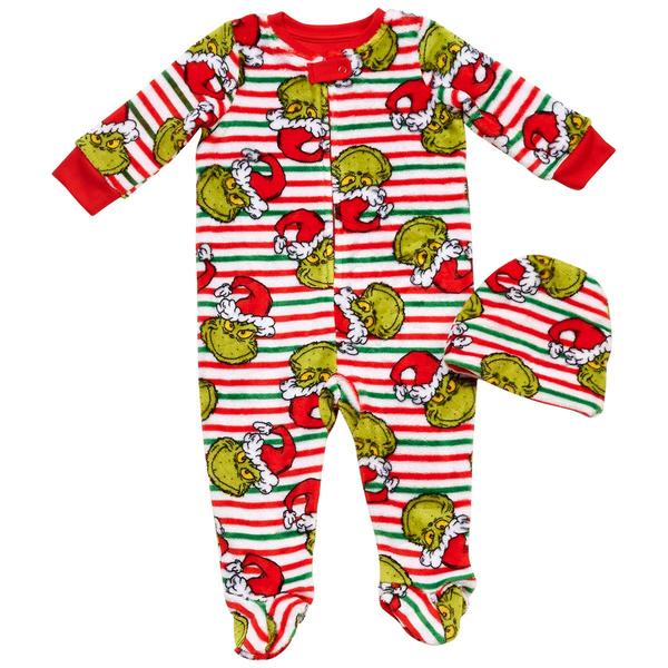 Baby Unisex Grinch  Long Sleeve Grinch Head Toss Oneise W/Beanie