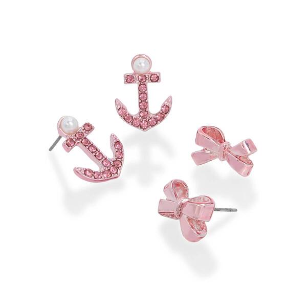 Betsey Johnson Anchor & Bow Duo Earring Set