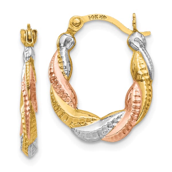 Gold Classics(tm) 14kt Gold & Rhodium Scalloped Hoop Earrings - image 