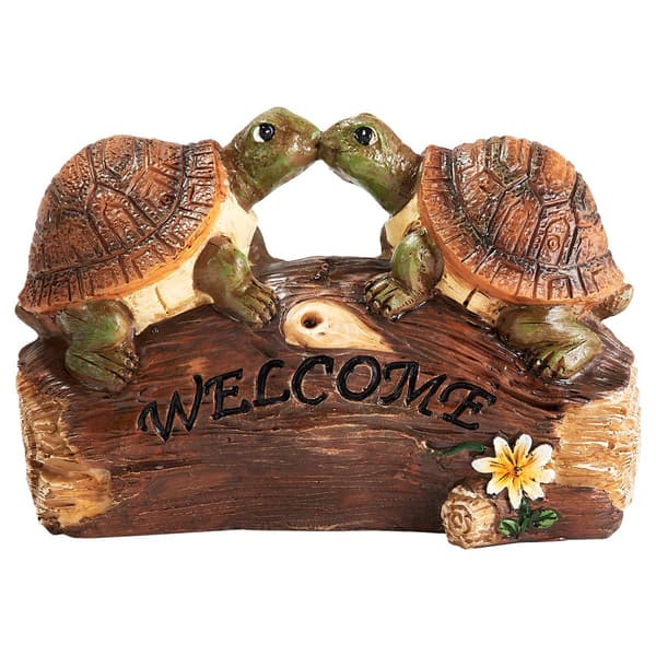Resin Kissing Turtles on Log - image 