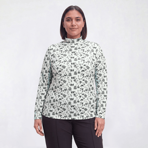 Plus Size Hasting & Smith Long Sleeve Mock Neck Bird Tee - image 