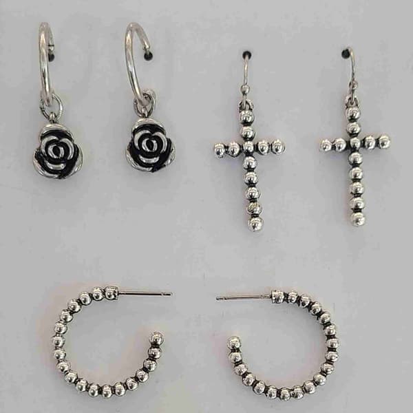 Ashley Trio Cross & Rose Earrings Set - image 