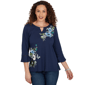 Petite Alfred Dunner Indigo Girls Floral Embroidery Blouse - image 1