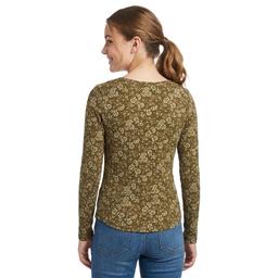 Juniors Wallflower Long Sleeve Paisley Rib Scoop Neck Tee- Leaf
