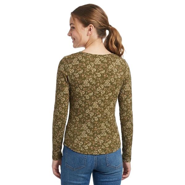 Juniors Wallflower Long Sleeve Paisley Rib Scoop Neck Tee- Leaf