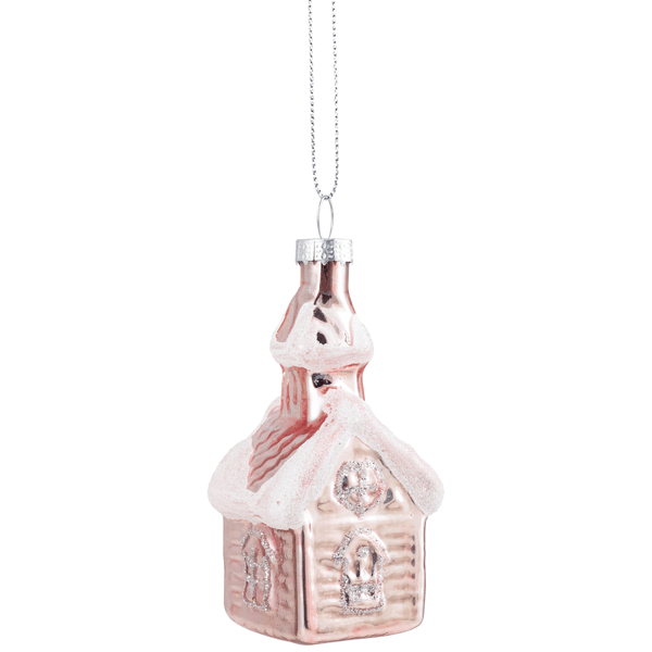 Northlight Snow Covered Pink Church Glass Christmas Ornament