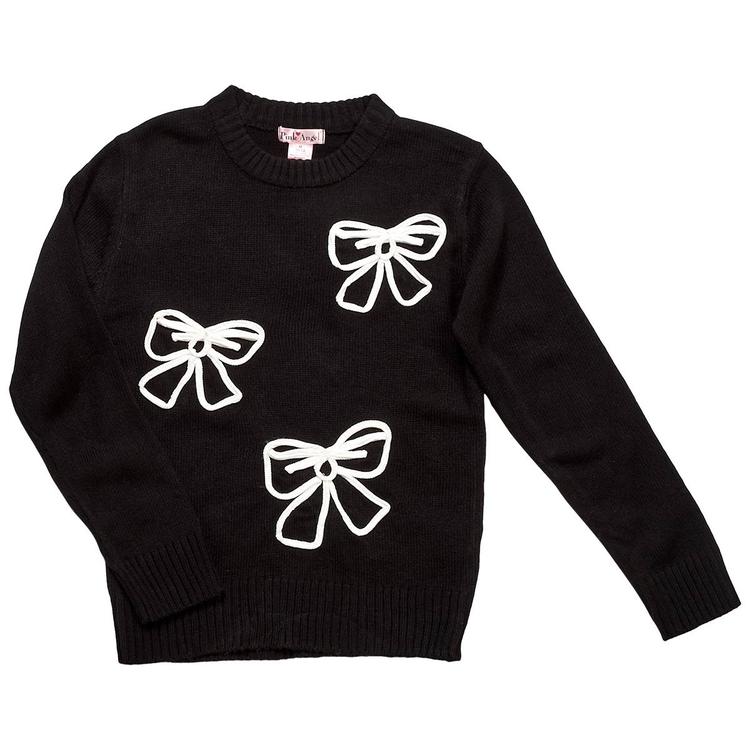 Girls (7-16) Pink Angel Long Sleeve Bow Crew Sweater