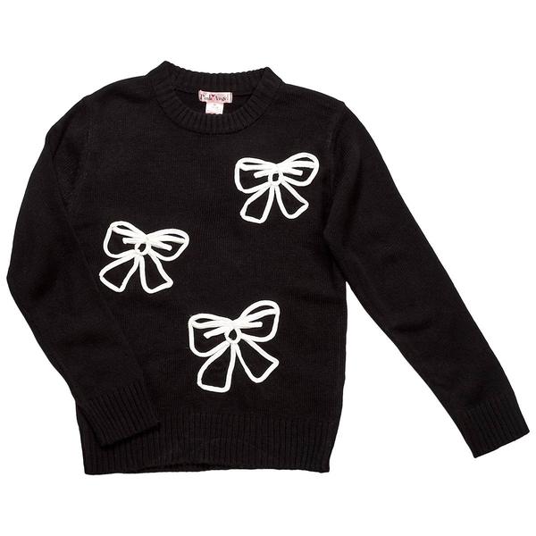 Girls (7-16) Pink Angel Long Sleeve Bow Crew Sweater - image 