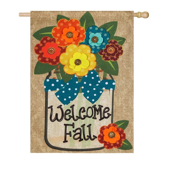 Evergreen Welcome Fall Burlap Garden Flag - image 