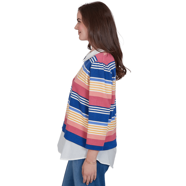 Womens Ruby Rd. Game of Luxe Two in One Stripe Sweater