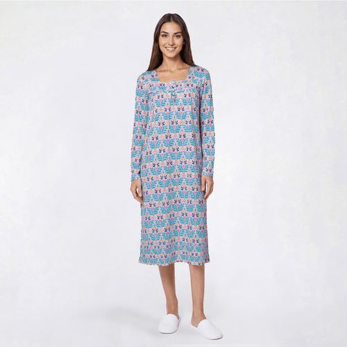 Womens White Orchid Long Sleeve Growing Blooms Nightgown