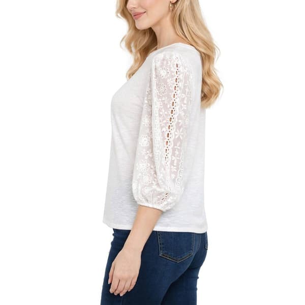 Womens NY Collection 3/4 Eyelet Solid Sleeve Blouse