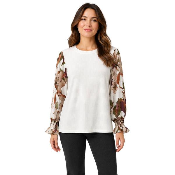 Womens Zac & Rachel 3 Quarter Bracelet Sleeve Solid Rib Knit 2Fer