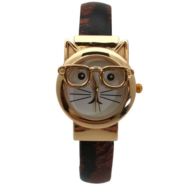 Womens Olivia Pratt&#40;tm&#41; Cat w/ Glasses Face Bangle Watch - H10065 - image 
