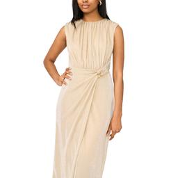 Womens MSK Sleeveless Metallic Side Drape Evening Gown