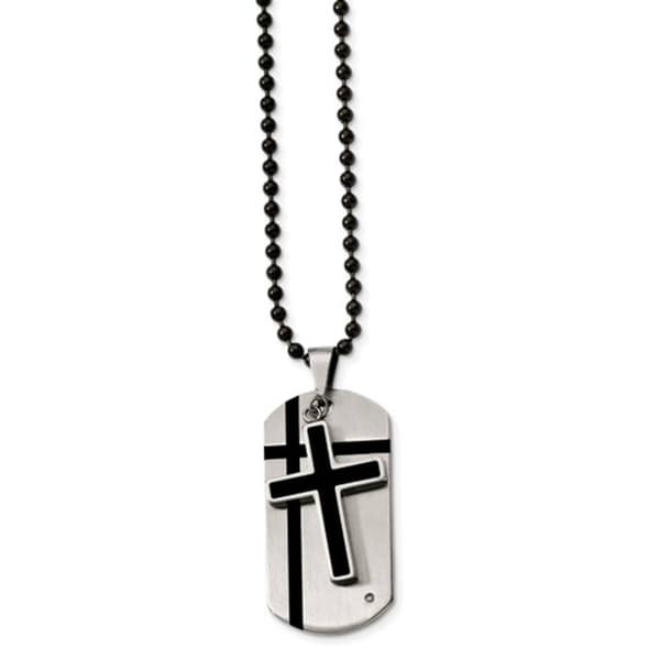 Mens Gentlemen's Classics&#40;tm&#41; 2pc. Black Dog Tag & Cross Necklace - image 