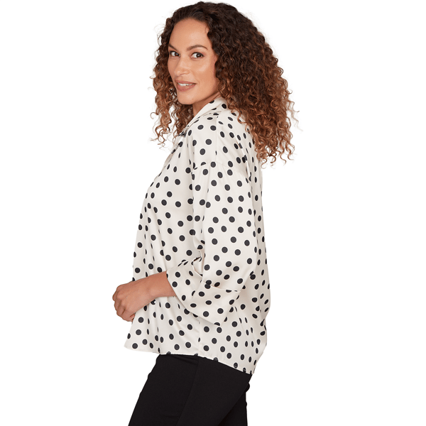 Womens Emaline Dusted Petals 3/4 Wide Sleeve Dot Blouse