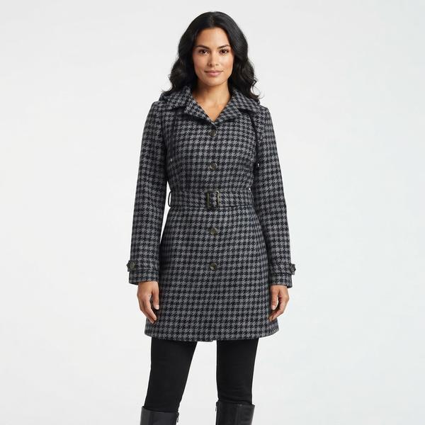 Womens Capelli New York Houndstooth Trench Raincoat