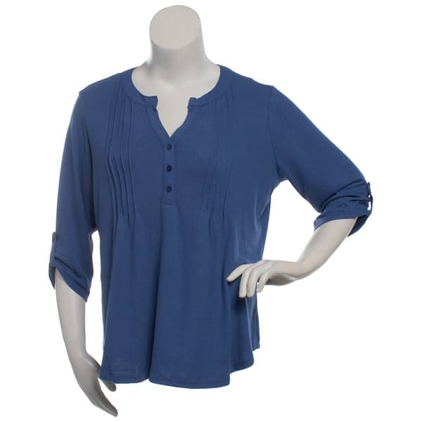Plus Size Notations 3/4 Sleeve Solid Pintuck Yoke Blouse - image 