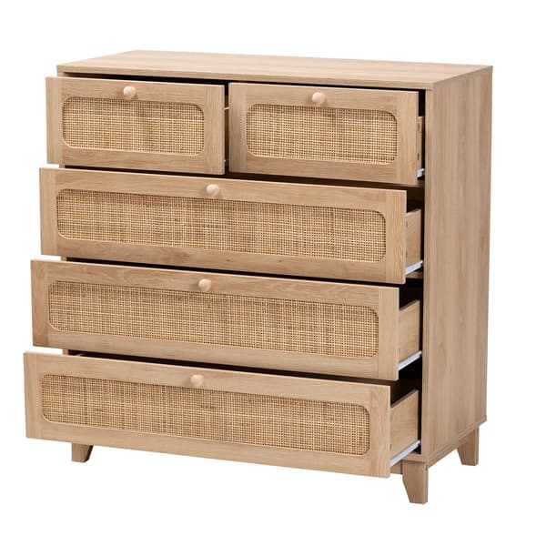 Baxton Studio Elsbeth Oak Brown Wood 5-Drawer Storage Cabinet