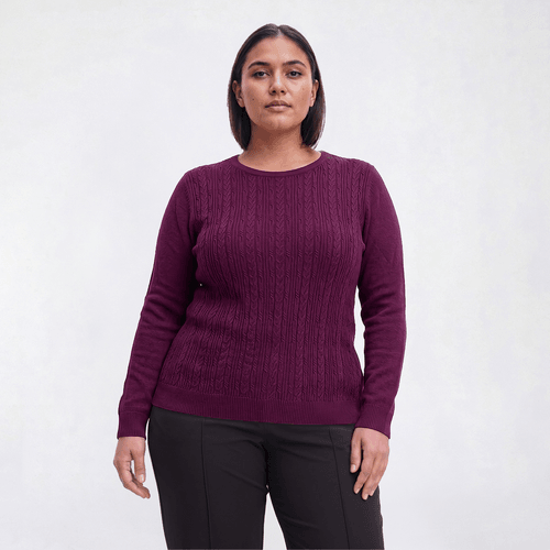 Plus Size Napa Valley Long Sleeve Cable Knit Front Sweater