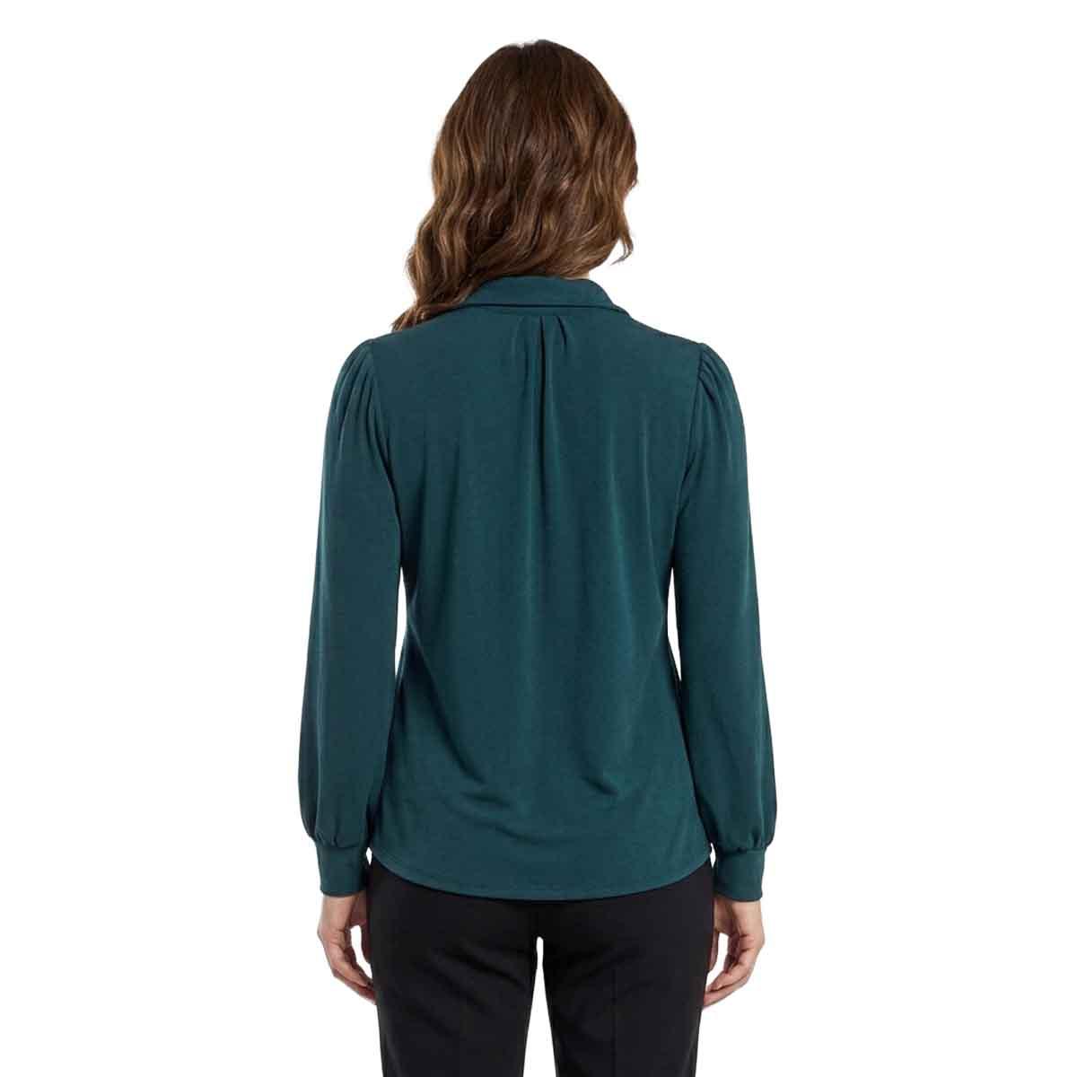 Womens Adrianna Papell Long Sleeve V-Neck Tie Collar Crepe Blouse
