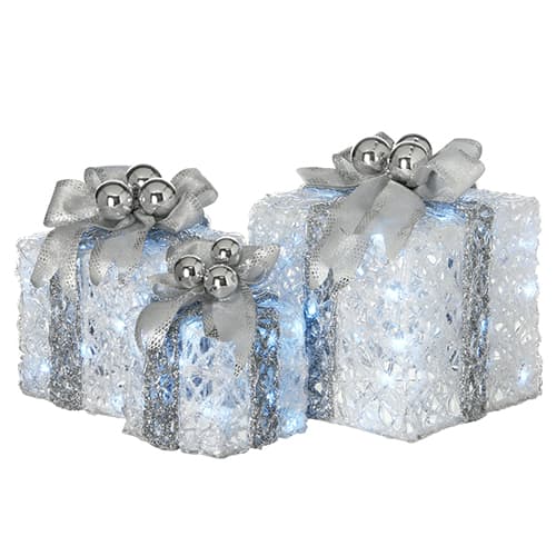 National Tree Pre-Lit 3pc. LED White Gift Box Assortment Set - image 