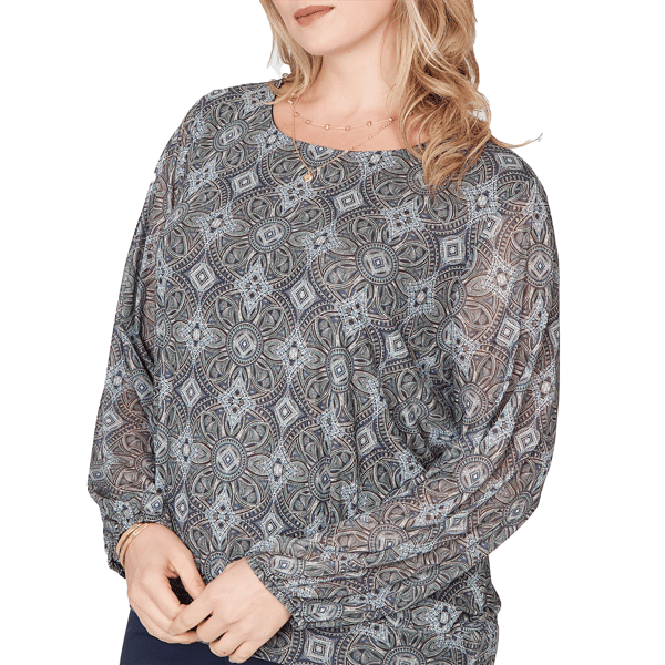 Plus Size Emaline Seabreeze Essence Long Sleeve Medallion Blouse