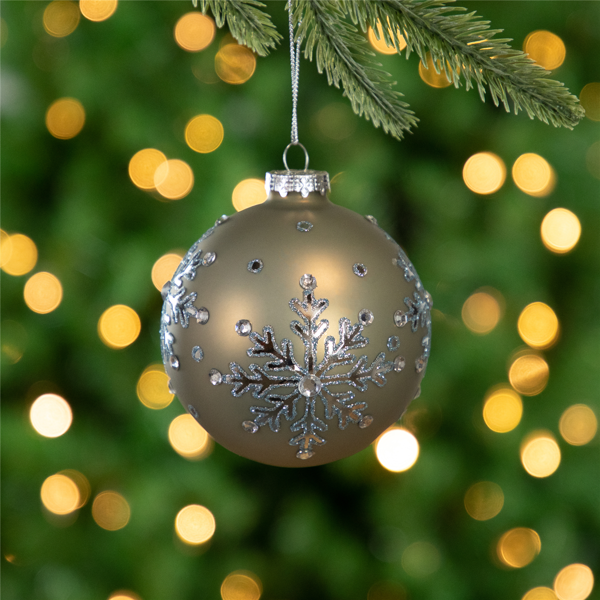 Northlight 2pk. Pale Gold Snowflakes Christmas Glass Ornaments